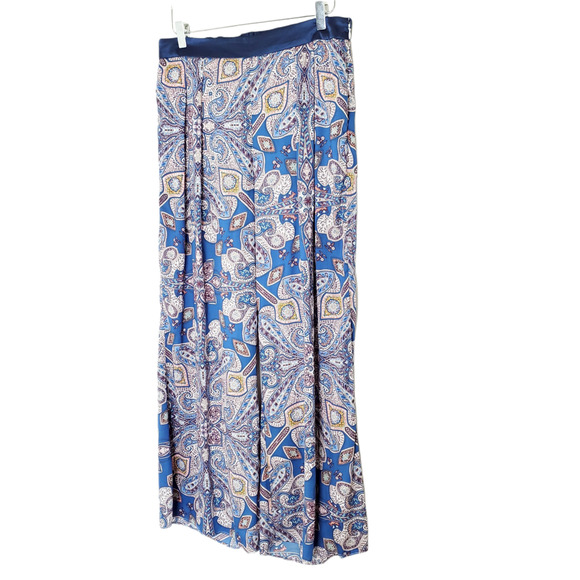 Elevenses Ines Wide Leg High Rise Pants M Blue Paisley Palazzo Flowy Resort - Picture 4 of 12